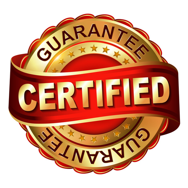 Certified guarantee golden label with ribbon - Vector, Image
