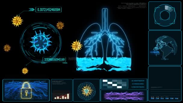 Futuristische Überwachung des Lungenödems ist ein Zustand, der durch abnorme Flüssigkeit in den Lungenbläschen verursacht wird. Die Folge sind Atembeschwerden oder Atemnot aufgrund von Sauerstoffmangel - Filmmaterial, Video