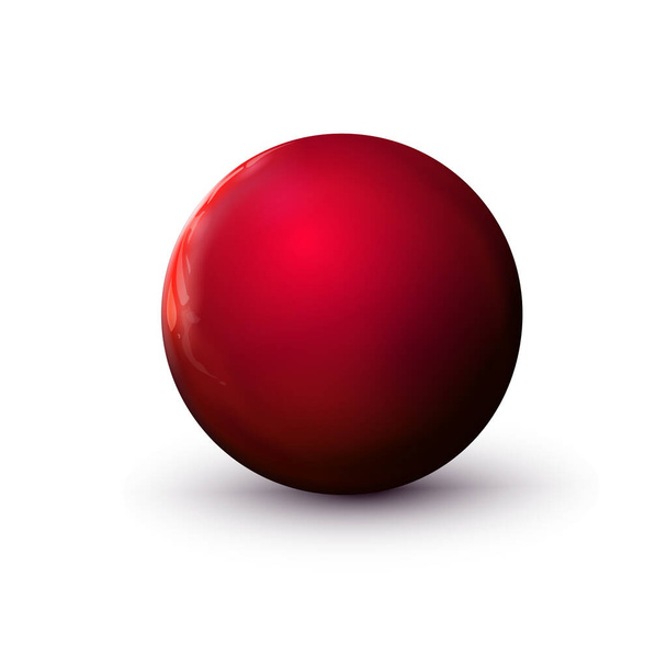 Red delicious glossy sphere, polished ball. Mock up of clean round the realistic object, glassy orb icon. Geometric design simple shape, smooth form. Isolated on white background, vector illustration. - ベクター画像