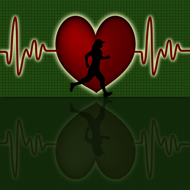 Silueta de corredor femenino con gráfico de latidos rojos del corazón
 - Foto, Imagen