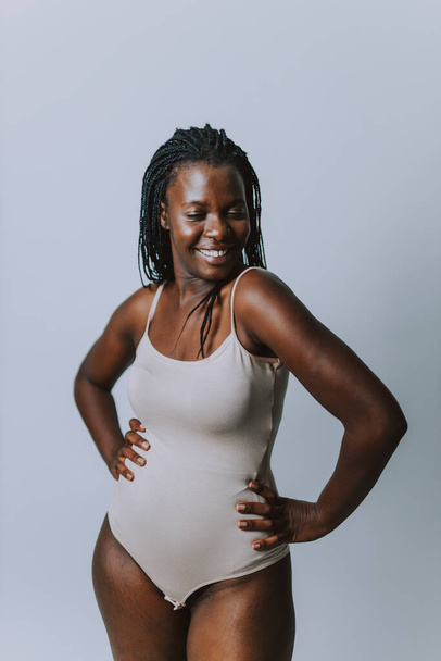 Beautiful woman posing in underwear - Pretty girl portrait, concepts about multicultural people, inclusive society and body positivity - Foto, Imagem
