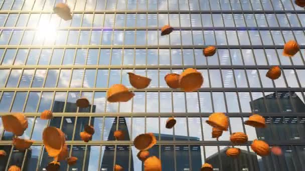 The office building is already completed and safety helmets throw up in the air - Footage, Video
