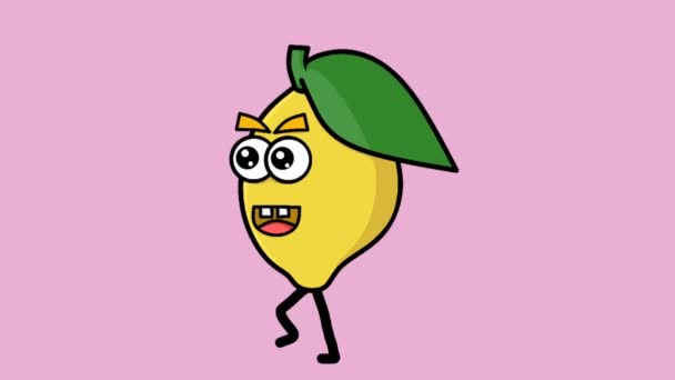 wideo z cute żółty cytryna owoc postać spacery - Materiał filmowy, wideo
