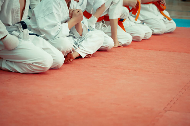 Kids training on karate-do. Banner with space for text. For web pages or advertising printing. - Photo, Image