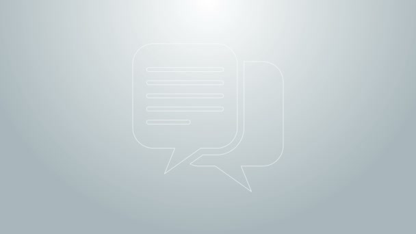 Línea azul Icono de chat aislado sobre fondo gris. Símbolo de burbujas de habla. Animación gráfica de vídeo 4K - Imágenes, Vídeo