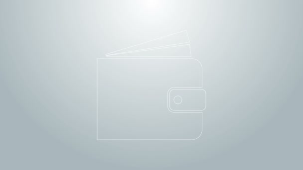 Línea azul Icono de billetera aislado sobre fondo gris. Animación gráfica de vídeo 4K - Metraje, vídeo