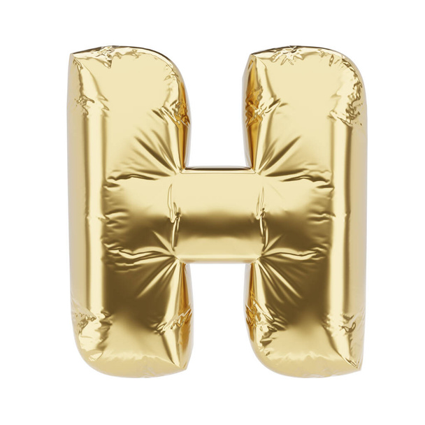 Kirjain H valmistettu kultainen folio puhallettava ilmapallo eristetty valkoisella pohjalla. 3D-mallinnus. - Valokuva, kuva