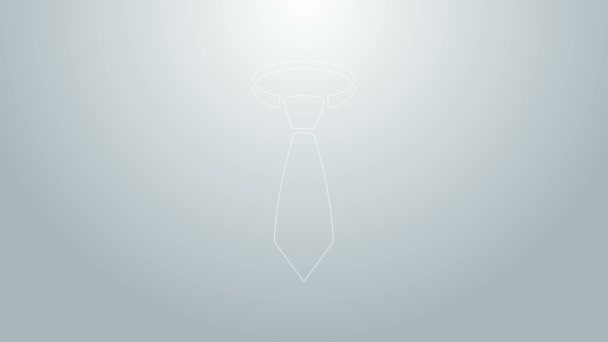 Modrá čára Ikona kravaty izolovaná na šedém pozadí. Krční vázanka a nákrčník. Grafická animace pohybu videa 4K - Záběry, video