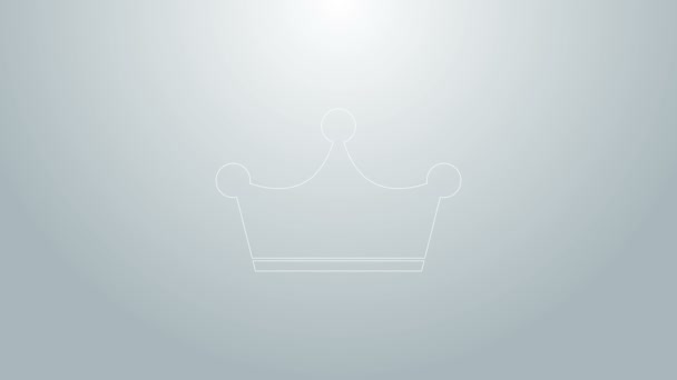 Kék vonal Crown ikon elszigetelt szürke háttérrel. 4K Videó mozgás grafikus animáció - Felvétel, videó