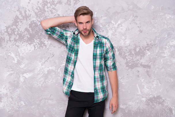 Follow your style. Stylish guy abstract background. Handsome man in casual style. Everyday wardrobe. Menswear store. Fashion style. Im for style - Foto, Imagem