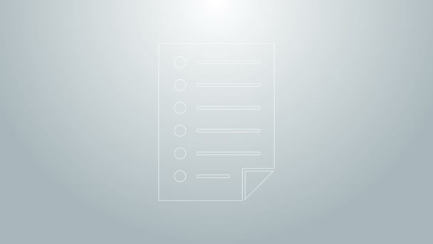 Blauwe lijn Document pictogram geïsoleerd op grijze achtergrond. Bestand icoon. Checklist icoon. Bedrijfsconcept. 4K Video motion grafische animatie - Video