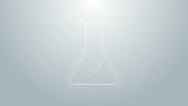 Тестовая трубка и колба синей линии - иконка химической лаборатории, изолированная на сером фоне. Видеографическая анимация 4K - Кадры, видео