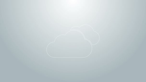 グレーの背景に分離された青い線の雲のアイコン。4Kビデオモーショングラフィックアニメーション - 映像、動画
