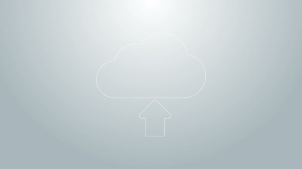 Modrá čára Cloud nahrát ikonu izolované na šedém pozadí. Grafická animace pohybu videa 4K - Záběry, video