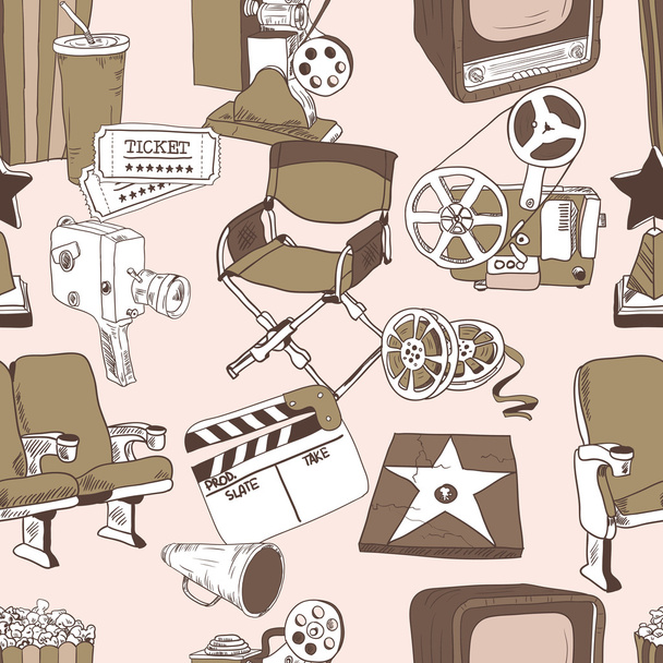 Doodle cinema seamless pattern - Vector, afbeelding