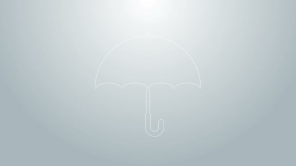 Modrá čára Deštník ikona izolované na šedém pozadí. Grafická animace pohybu videa 4K - Záběry, video