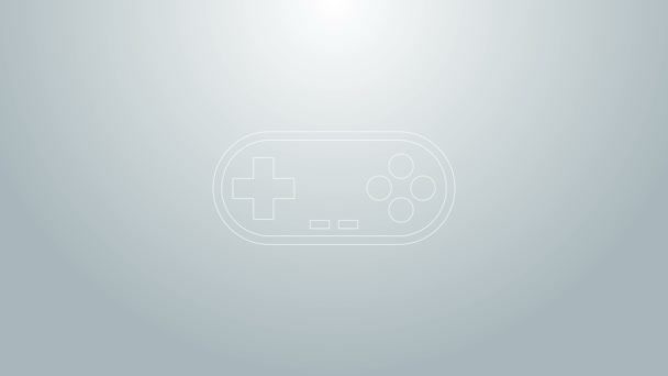 Línea azul Icono de Gamepad aislado sobre fondo gris. Controlador de juego. Animación gráfica de vídeo 4K - Metraje, vídeo