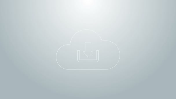 Modrá čára Cloud download ikona izolované na šedém pozadí. Grafická animace pohybu videa 4K - Záběry, video