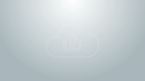 Línea azul Icono de carga en la nube aislado sobre fondo gris. Animación gráfica de vídeo 4K - Imágenes, Vídeo