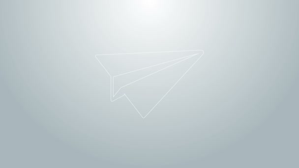 Blue line Paper plane icon isolated on grey background. Paper airplane icon. Aircraft sign. 4K Video motion graphic animation - Footage, Video