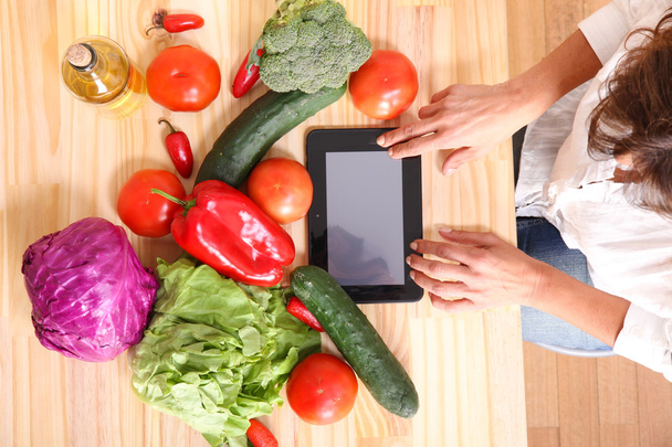 Cooking with a Tablet PC	 - Fotoğraf, Görsel