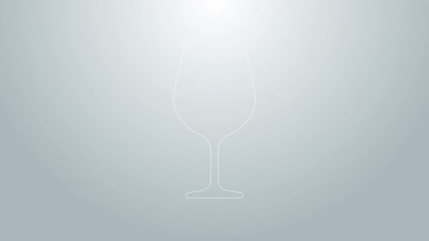 Mavi çizgi şarap cam ikonu gri arkaplanda izole edilmiş. Şarap kadehi işareti. 4K Video hareketli grafik canlandırması - Video, Çekim