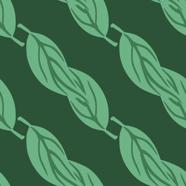 Minimalistický bylinný bezešvý vzor s jednoduchými listy obrysovými siluetami. Zelené tóny. Plochý vektorový potisk pro textil, tkaniny, dárky, tapety. Nekonečné ilustrace. - Vektor, obrázek