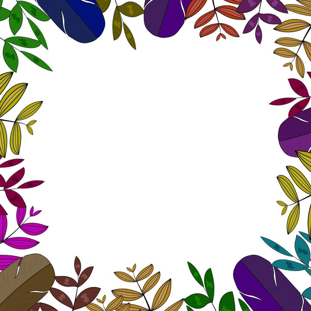 Marco de hojas tropicales coloridas aisladas en el diseño del vector de fondo blanco - Vector, imagen