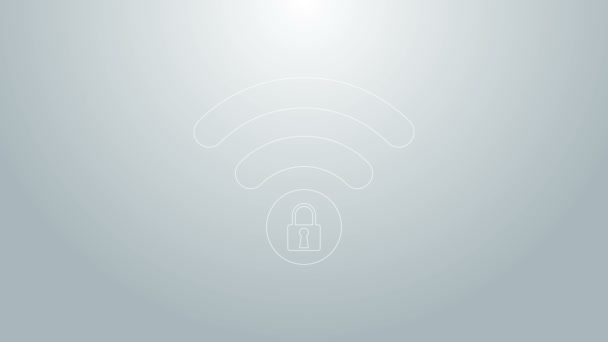 Kék vonal Wifi zárt jel ikon elszigetelt szürke háttér. Jelszó Wi-Fi szimbólum. Vezeték nélküli hálózati ikon. Wifi zóna. 4K Videó mozgás grafikus animáció - Felvétel, videó