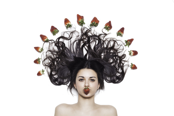 Nice girl with strawberries - Φωτογραφία, εικόνα