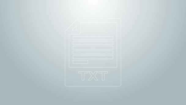 Blue line TXT file document. Download txt button icon isolated on grey background. Text file extension symbol. 4K Video motion graphic animation - Footage, Video