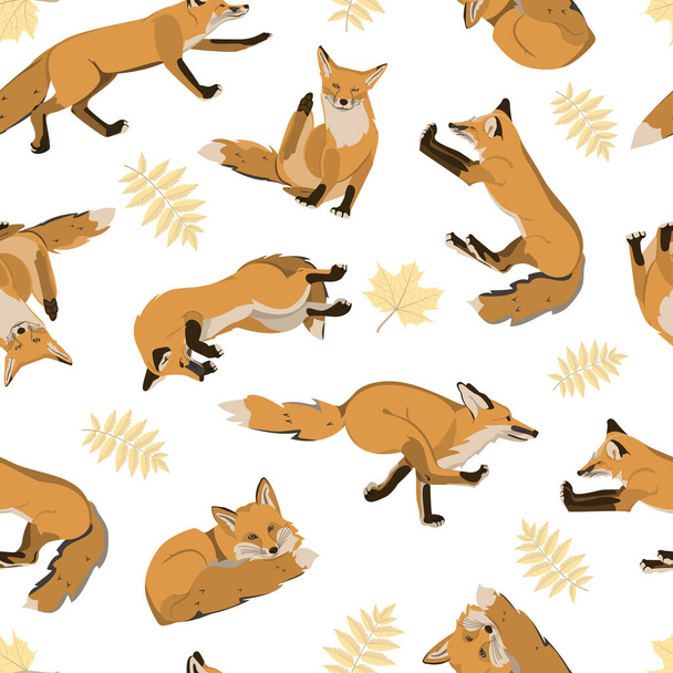 Seamless pattern with foxes. Illustration with a set of foxes in different poses - Vektor, kép
