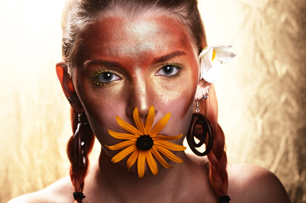 Woman with gold makeup - Photo, Image