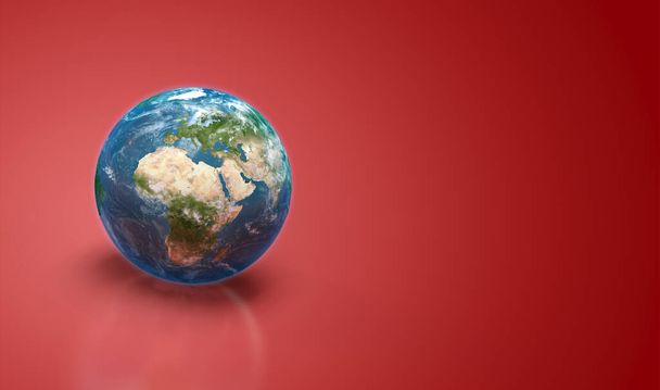 Earth planet on red background - 3D rendering - Earth Map from Nasa - Φωτογραφία, εικόνα