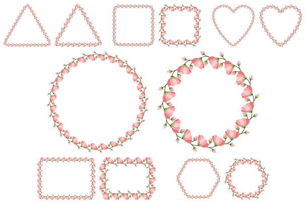 Floral frame set for celebration design with pink flowers. - Vektör, Görsel