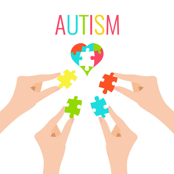 Afiche de autismo con corazón y manos - Vector, Imagen