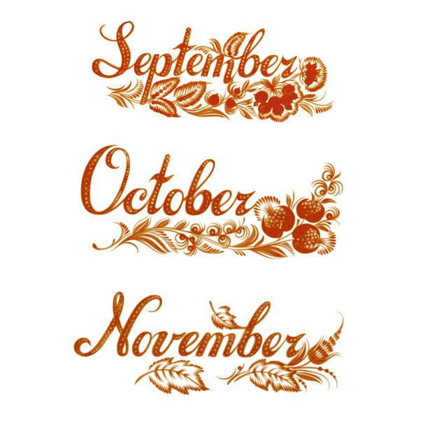 Set name of the month autumn - Vector, Image