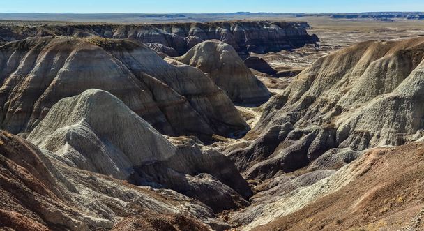 The Painted Desert on a sunny day. Diverse sedimentary rocks and clay washed out by water. Petrified Forest National Park, USA,  Arizona - Photo, image