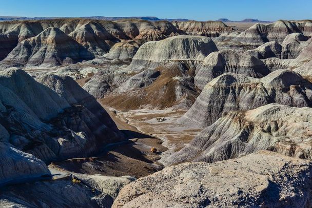 The Painted Desert on a sunny day. Diverse sedimentary rocks and clay washed out by water. Petrified Forest National Park, USA,  Arizona - Foto, immagini