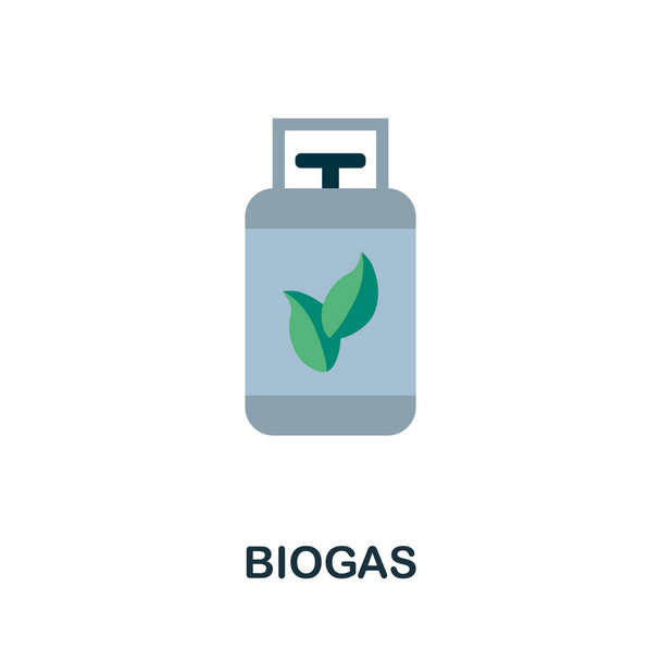 Icono plano de biogás. Ilustración simple de salvar la colección mundial. Icono de biogás monocromo para diseño web, plantillas e infografías. - Vector, imagen