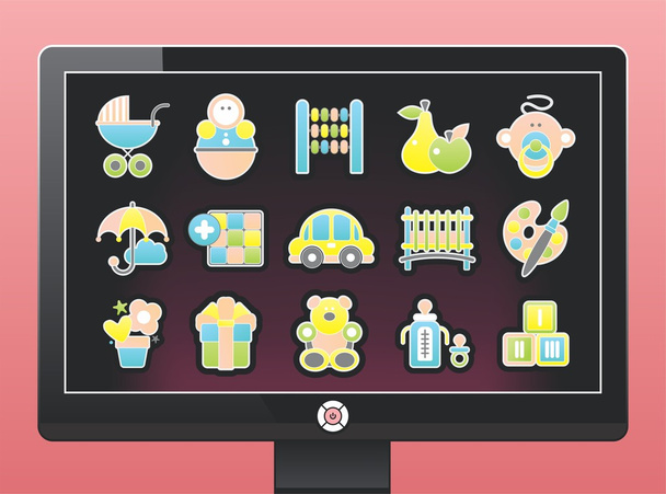 Bildschirm mit schönen Baby-Symbolen - Vektor, Bild