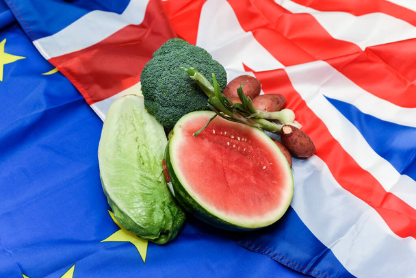 Concept d'importation alimentaire pour les lois sur le Brexit et la législation sur l'importation de denrées alimentaires en provenance de l'Union européenne - Photo, image