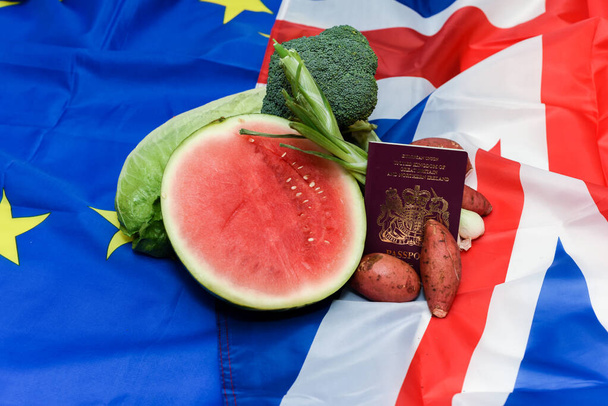 Concept d'importation alimentaire pour les lois sur le Brexit et la législation sur l'importation de denrées alimentaires en provenance de l'Union européenne - Photo, image