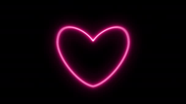 Roze liefde neon teken. Een kloppend hart. Videobeelden van animatie. Looping realistische animatie. - Video