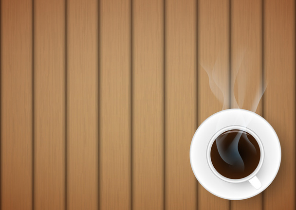 Vector coffee cup against wooden background.  - Vector, Image