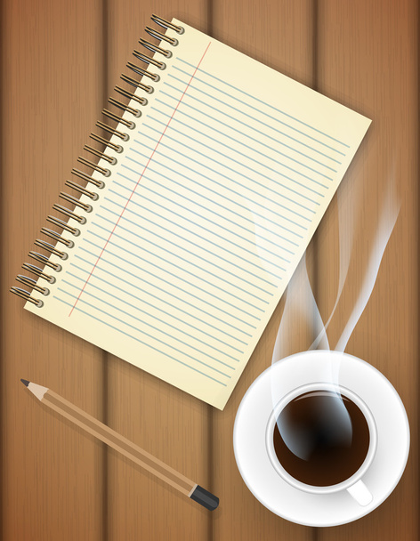 üres Jegyzetfüzet-val a táblázat-vektor csésze kávé - Vektor, kép