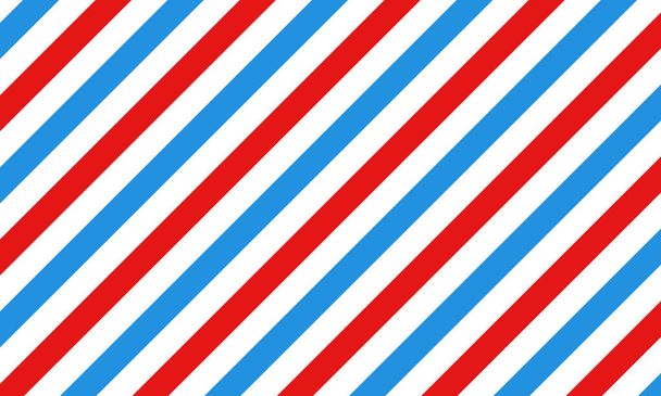 Kapper concept patroon. Barbershop achtergrond. Vector rode, witte en blauwe diagonale lijnen naadloze textuur. - Vector, afbeelding