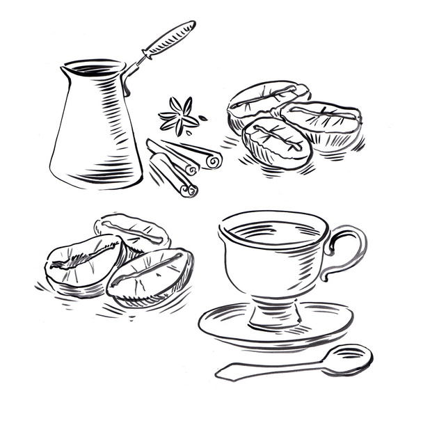Black and white illustration of coffee - Photo, Image