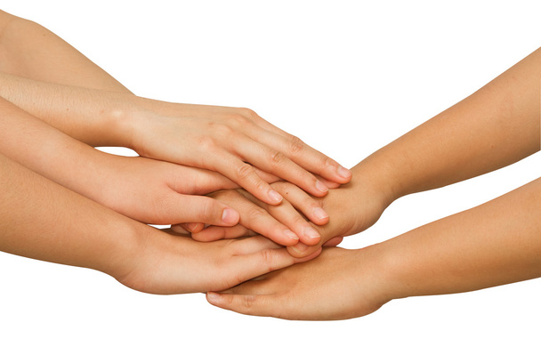  Hands on top of each other showing  unity with their hands toge - Photo, Image