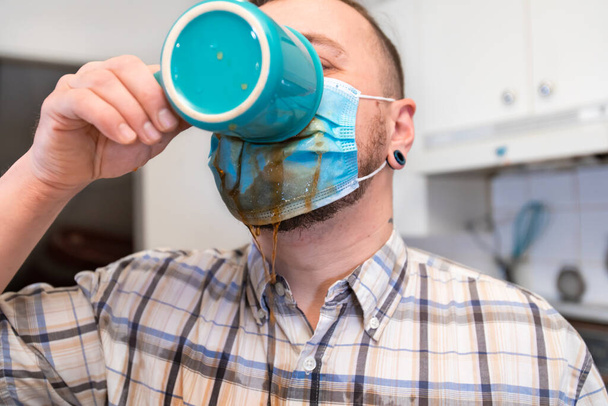 Coronavirus safety mask and morning coffee - Photo, Image
